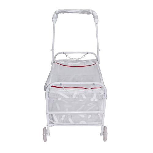 Image of BABYBLESSING Baby Cradle with Swing and Mosquito Net | with 4 Wheels | Foldable & Movable | Sturdy and Safe | Durable | Jhulla | Palna | Easy to use | White-Grey