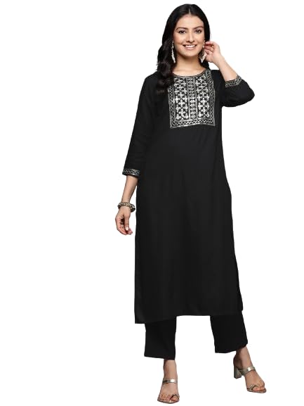 Image of Varanga Women Straight fit Rust kurta with a tonal bottom, designed for comfortable casual and semi formal wear.