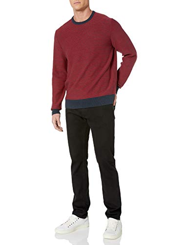 Amazon Essentials Jersey de Cuello Redondo de Manga Larga, 100% Algodón, Disponible en Tallas Grandes y Altas Hombre, Azul Marino Rojo Mini Rayas, L