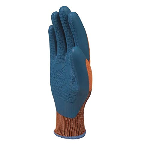 Delta Plus VE733OR09 glove in fine woven polyester, latex coated palm, orange / navy blue, size 09, one pair of gloves - Image 3