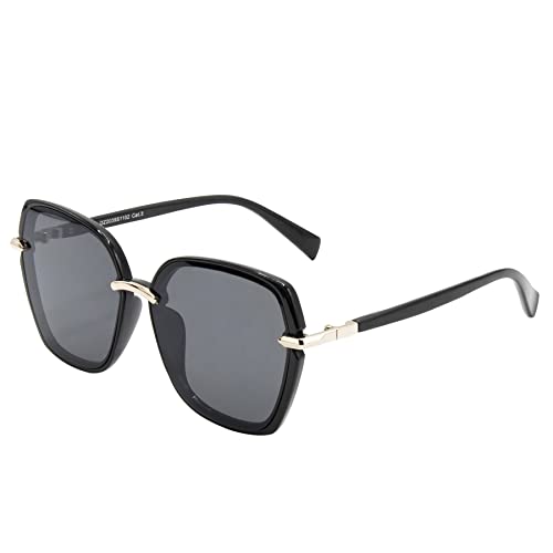 Gafas de Sol de Mujer, Protección UV400, Cristales Grandes, Ligeras, Resistentes, Perfectas para el Verano, Playa, Festivales, Diseño Juvenil, Elegantes, Cómodas, Cuadradas, Cristal Oscuro, Negras Cover