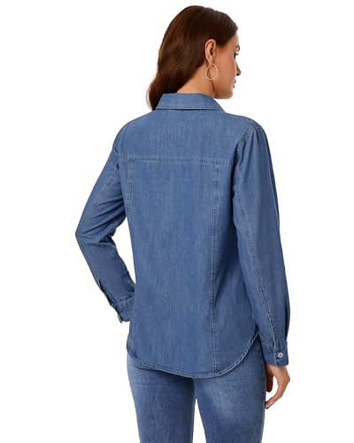 GRAPENT Denim Button Down Shirts for Women Long Sleeve Western Casual Lightweight Collared Pocket Jean Shirt Shacket Top3