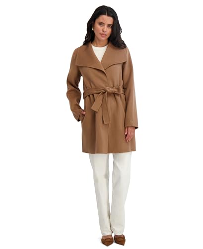 Image of TAHARI Women's Double-faced Luxury Soft Wool Blend Peacoat- Wrap Wool Coat With Removable Belt