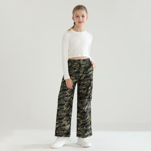 Girls Cargo Jogger Pants Parachute Pants with Elastic Waist and Pockets Cargo Trousers for Teens Girls 7-14 Years — view 4