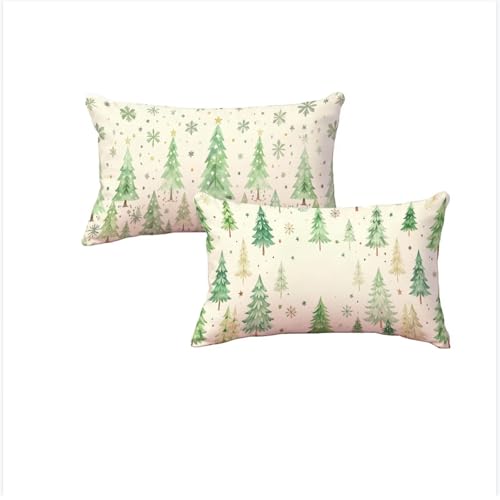 Housse coussin 60x90cm Noël en lin vert imperméable avec fermeture éclair - 2