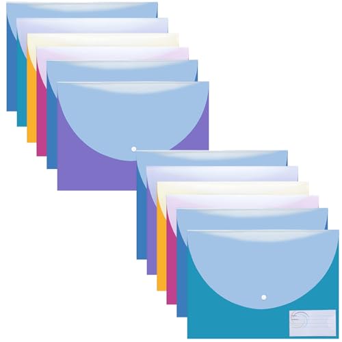 Image of Shuban 12 Pcs Double Pocket Document Folders Letter A4 Size File Envelopes with Label Pocket & Paste Button for School Home Work Office Organization (Double Pocket Bag - Standard)