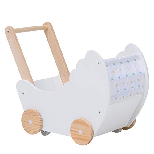 Crown Children 2-in-1 Baby Learning Walker Wooden Strollers with Blocks - Toddler Baby Push Walker Toys with Wheels for Girls Boys 1-3 Years Old, Wagon Toy Walkers Sturdy Construction (Boat)