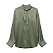 Women's Long Sleeve Satin Blouse, Keyhole Mock Neck Work Silk Shirts, Dressy Tops for Business Casual Office(Grey, S)