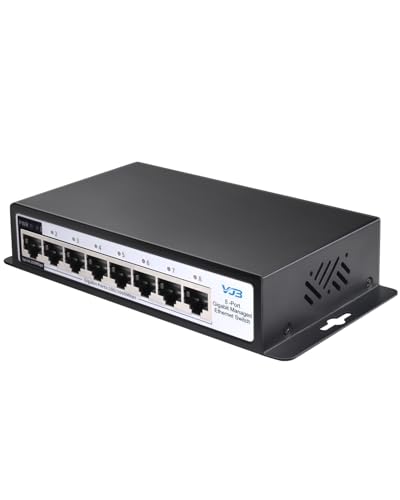 Image of 8 Port Gigabit Managed Ethernet Switch 1000Mbps | Metal Housing, Plug & Play, Desktop /Wall Mount, Home Network Hub, Office Ethernet Splitter for NAS, PC