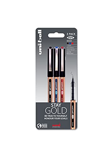 uni-ball On Point ‘Stay Gold’ Eye Broad Rollerball Handwriting Pens 3 Pack in Black, Blue and Red Ink -  Mitsubishi Pencil Company, 238212717