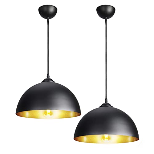 CCLIFE 2 Unidades Lámpara de techo Vintage colgante, Lámpara industrial Retro de Metal, Casquillo E27,Ø300mm, Color:Negro