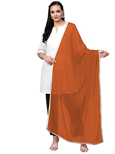 eloria Women Chiffon Dupatta With Lace Shawl Wrap Neck Scarves, Color : Rust