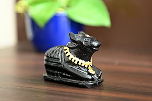 Image of Nandi Idol, Handcrafted Matt Finish Shiva's Cow Statue for Temple Puja & Home, Nandi Pindi Showpiece, Ideal Gift Item for Housewarming Black (Small)