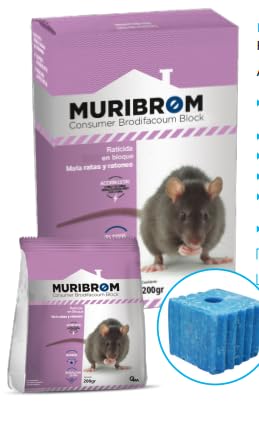 Peyca Raticida en Bloque Azul MURIBROM 200g para Ratas y Ratones, Listo para Usar, Resistente a la Humedad (brodifacoum 25ppm)