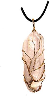 Lovastar Tree of Life Gold Copper Wire Wrap Healing Pendant Natural Quartz Crystal Necklace for Women and Girls