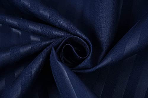 Image of Satan Striped Cotton1 Double Bedsheet 90 * 100 with 2 Pillow Covers 17 * 27,Breathable Wrinklefree Bedding Set Neavy Blue Colour