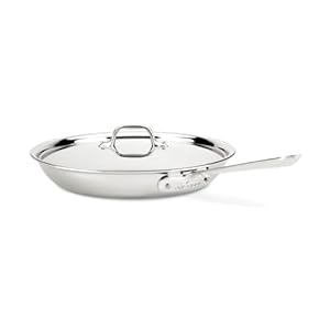 All-Clad D3 3-Ply Stainless Steel Fry Pan 12 Inch Induction Oven Broiler Safe 500F, Lid Safe 350F Pots and Pans, Cookware Silver