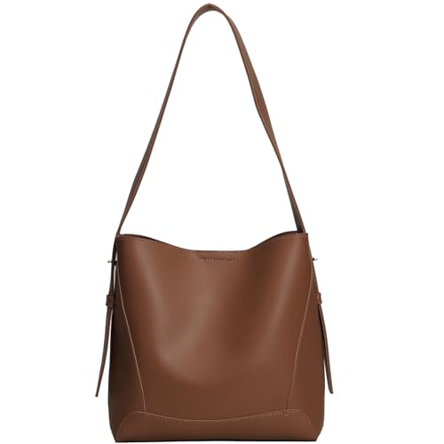 Barsine Leather Bucket Tote Purse for Women Tote Bag and Handbags Shoulder Bag with Pockets and Magnetic Snap