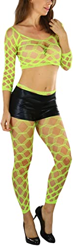 Image of ToBeInStyle Women's Spandex Multi Net Fishnet Set Rave Novelty Party Crop Top & Tights