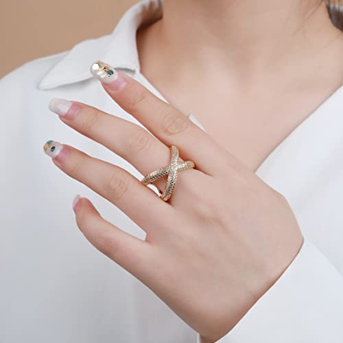 Giorgio Bergamo Gold Plated Criss-Cross X Adjustable Ring, Trendy Micro Pave CZ Cubic Zirconia3