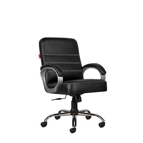 Image of CELLBELL C99 Apex Ergonomic Mid Back Executive Boss Chair for Home & Office | Premium Leatherette Revolving Computer Chair with Thick Cushion Seat, Soft Armrests & Height Adjustment (Full Black)
