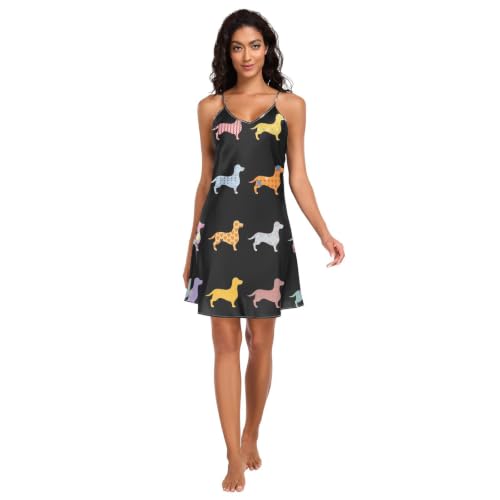 Chemise de nuit en soie pour femme, coupe premium et imprimé teckel
