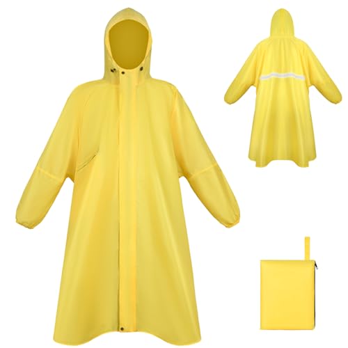 LUROON Leichter Wasserdichter Regenponcho Regenjacke Damen Herren mit Kapuze Faltbare Regencape Fahrrad mit Taschen Reflexstreifen, Wiederverwendbar Regenmantel für Wandern Angeln Radfahren Reisen