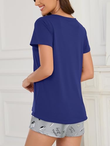 Image of VENTELAN Pajama Set For Women Cute PJS Summer Short Sleeve Shorts Sleepwear