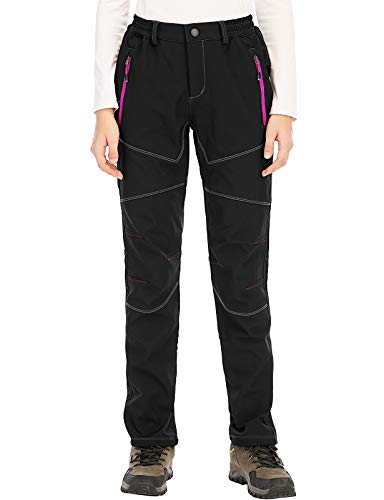 DENGBOSN Pantalones Montaña Mujer Pantalones de Nieve Impermeables Invierno Calentar Pantalones Trekking Escalada Senderismo Acampada,KZ2677W-Black-L