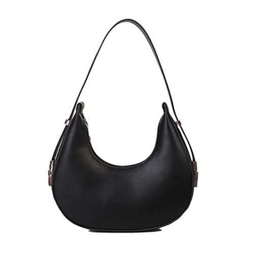 TAKOXIA Damen Tasche, Modische Achseltasche, PU-Leder, Handtasche, Schwarz, Halbmond-Tasche, 20.5 x 5.5 cm