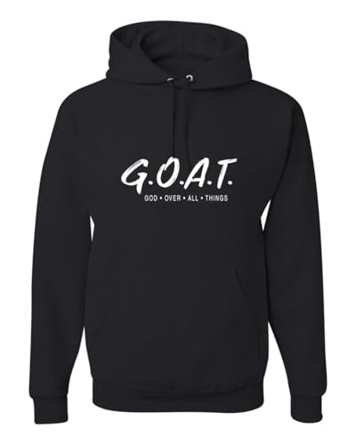 Wild Bobby GOAT God Over All Things Inspirational/Christian Unisex Graphic Hoodie Sweatshirt, Black, Large