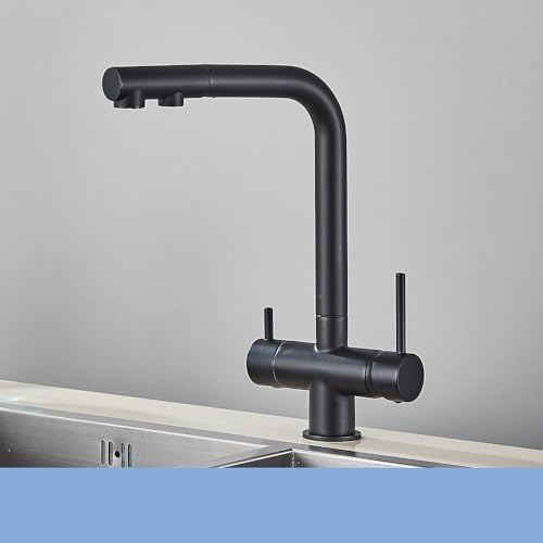 Robinet de cuisine en laiton or brossé et noir avec filtre intégré de prestige