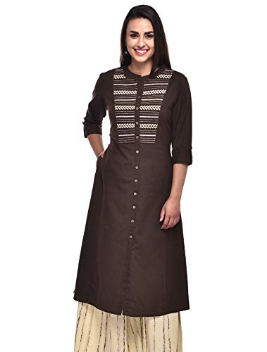 Image of Pistaa's Women's Cotton Relaxed Fit A Line Embroid A-Line Pattern Kurta