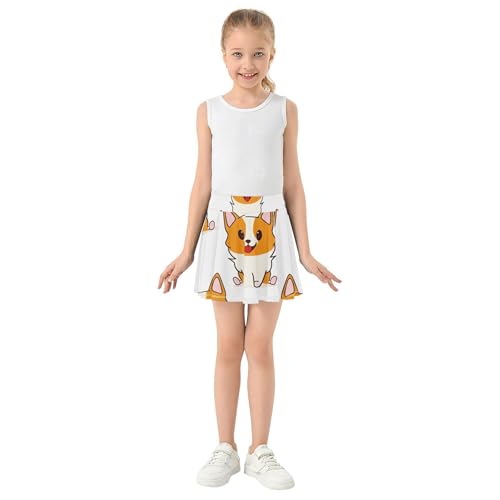 Cute Cartoon Corgi Dogs White Girls Skorts Athletic Shorts Skirts with Shorts Outfit Pleated Skort 3t3