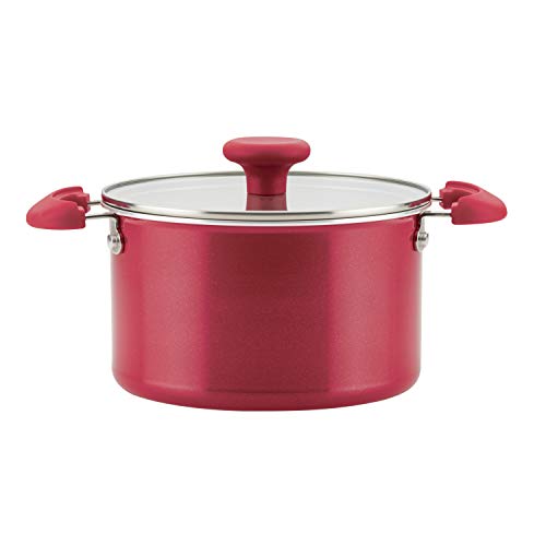 Rachael Ray 12166 8-Piece Create Delicious Stackable Nonstick Cookware Set, Aluminum, Red Shimmer - Image 5