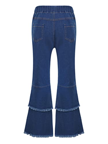 JanJean Kids Girls Bell Bottom Jeans Ruffle Flare Raw Hem Denim Pant Trousers High Waisted Wide Leg Pants Casual Leggings2