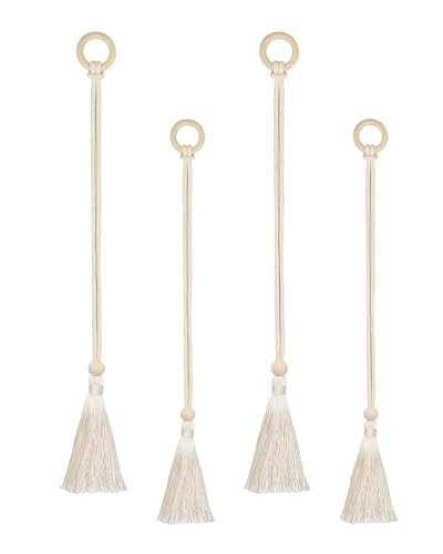 4 Pcs Boho Curtain Tiebacks Macrame Cotton Tassel Tiebacks Handmade Woven Rope Holdbacks with Leaf Design Beige Curtain Tassel Tiebacks for Indoor Outdoor Drapes Living Room Bedroom Patio Deco