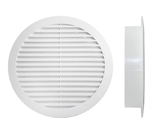A2ZWORLD Rejilla de ventilación redonda, rejilla de ventilación de plástico, rejilla de extracción de aire, equipada con mosquitera, color blanco, fabricado en Italia (Ø100 mm H25 mm agujero 80 mm)