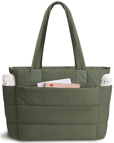 Image of Puffer Tote Bag for Women Quilted Nurse Bag Lightweight Work Bag for Teacher Travel Handbag with Multiple Pockets