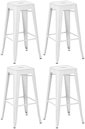 CLP Lot De 4 Tabourets De Bar Joshua I Tabouret De Bar Industriel Empilable Et Robuste I Repose-Pieds Structure A 4 Pieds I Hauteur Sičge 77 cm, Couleur:Blanc