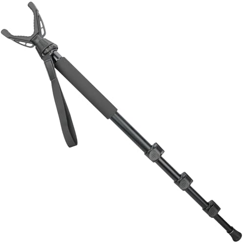 Shooting Stick for Rifles Lightweight Aluminum Monopod with 3-Section Level Locks 22 to 58.7 Adjustable 360 Swivel V Yoke with Locking Screw Dual-Foot Spike for Shooting Rest and Hunting