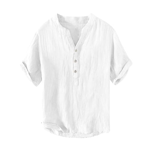 Chemise Lin Homme, Chemisette Homme Été unie avec Col Henley Décontracté