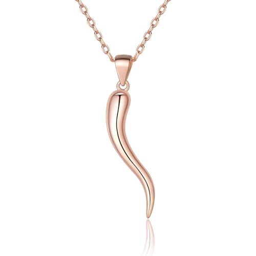 ChicSilver 925 Sterling Silver Lucky Italian Horn Pendant Necklace Protection Amulet Jewelry for Women, Silver/Gold Plated/Rose Gold Plated Italian Ho