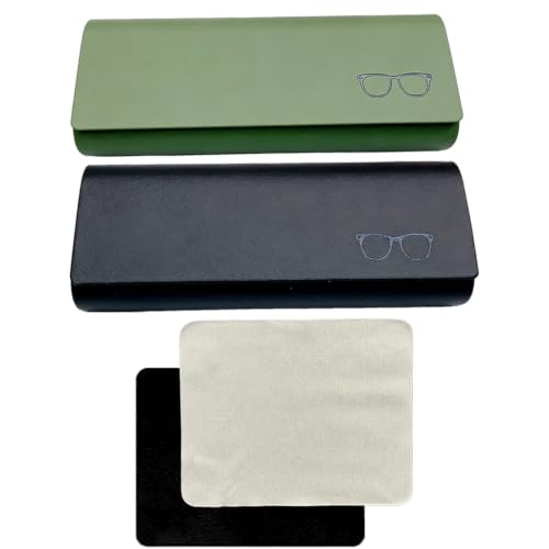 Lot de 2 Etui Lunettes Rigide Noir et Vert Militaire avec 2 Chiffons de