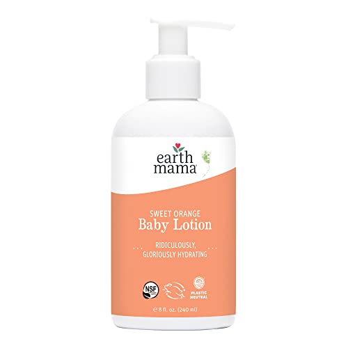 Earth Mama Sweet Orange Baby Lotion | Moisturizing Body Lotion for Dry Skin, Newborn Baby Lotion Sensitive Skin Care, Face Lotion for Babies & Kids with Shea Butter, Calendula & Aloe, 8 Fl Oz