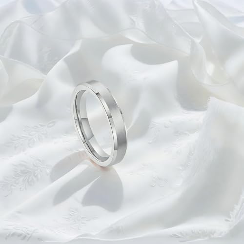 HXNIBATSAR 4mm 6mm 8mm Stainless Steel Wedding Band Ring For Men Women-Available in Black,Gold and Silver Matte Finish&Polished Beveled Edges Comfort Fit Size 5-12 (4mm-Silver, 5) - image 6
