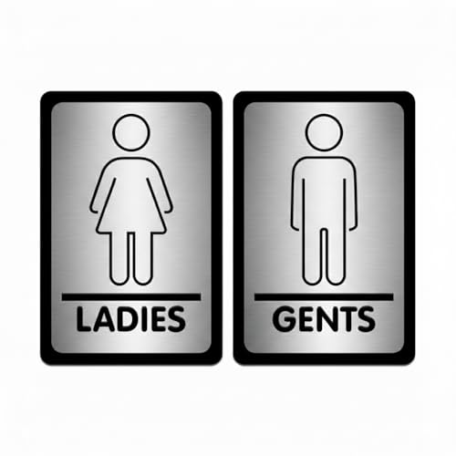 Image of Premium Brushed Finish Silver Black Gents Ladies Sign 4x6 Inch For Glass Doors For Office, Stores, Cafe, Hotel, Restaurant, Business & Shop, Self-Adhesive, Acrylic Signage