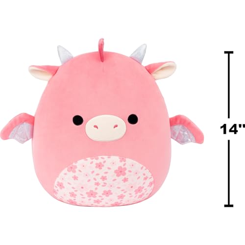 Image of Squishmallows Original 14in Aegi The Pink Dragon with Sakura Print Belly - Official Jazwares Plush (Large)