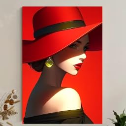 Toile femme au chapeau rouge 60x90cm poster mural design moderne
