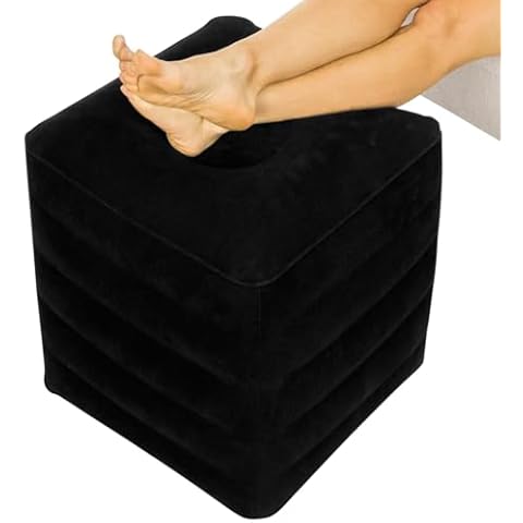 Xtra-Comfort Inflatable Ottoman Travel Foot Rest - Foot Pillow for Office Desk, Car, Chair, Airplane - Leg Elevation Cushion with Bag and Hand Pump - for Kids, Adults - Adjust Height and Firmness Cover
